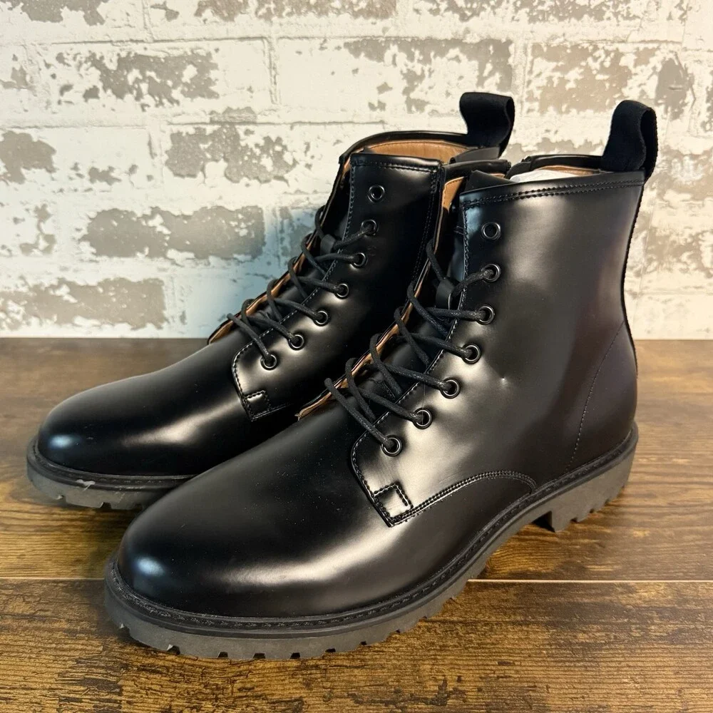 NEW - MADDEN - Mens Combat Boots - Black PU Leather - Size 13 - Picture 1 of 7